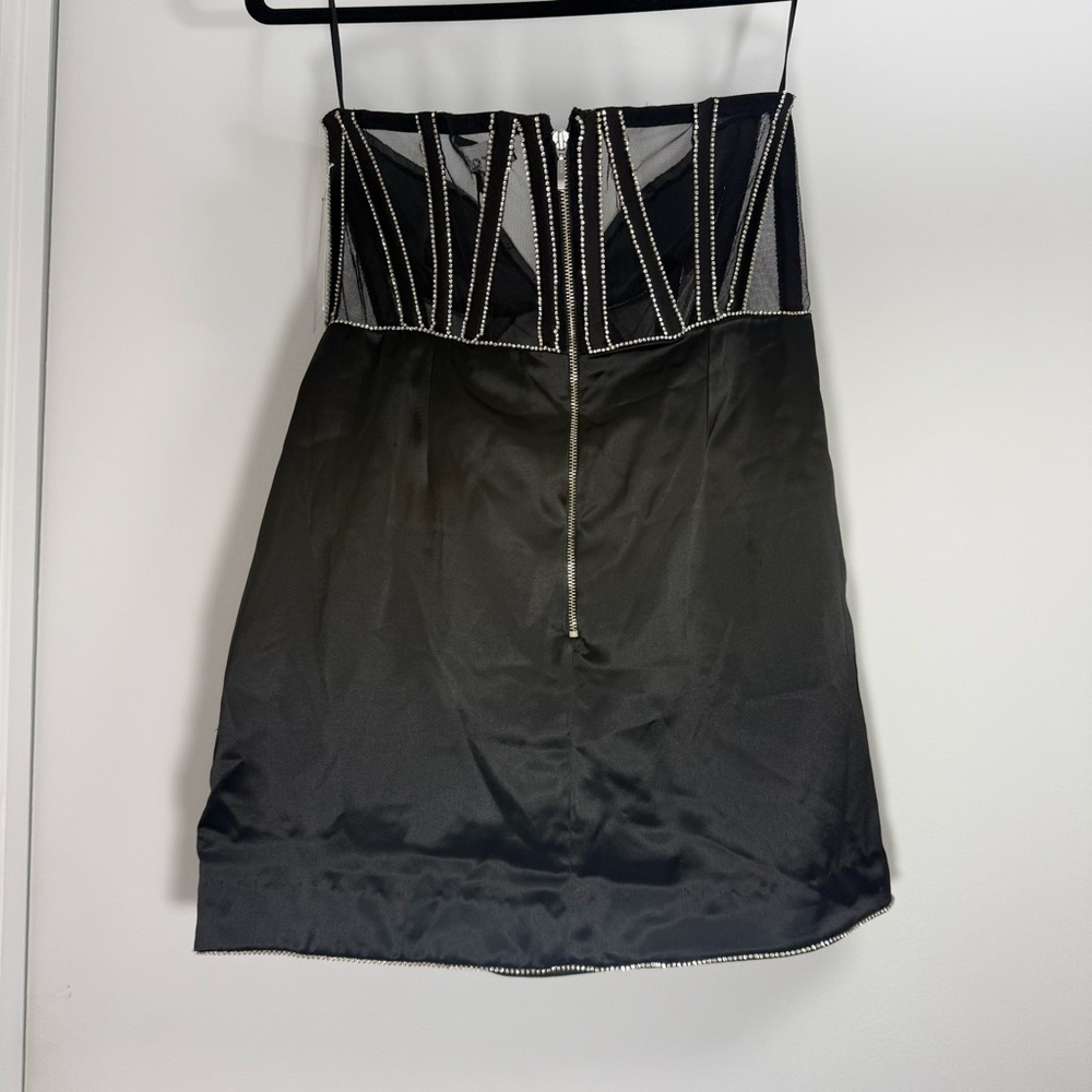 Retrofete Ludlow Mini Dress Sz Medium Satin Corset Strapless Rhinestone Black - Picture 10 of 16